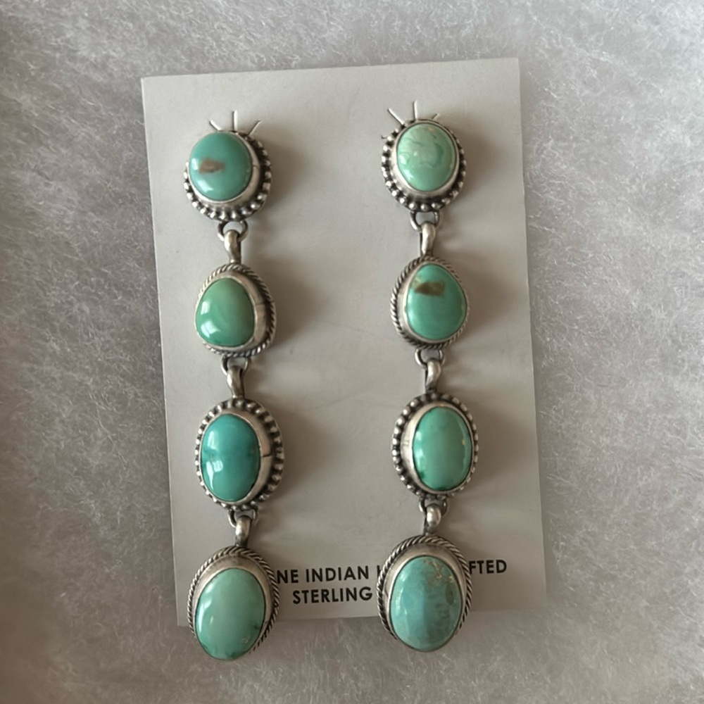 Genuine Native American handmade turquoise earrings. Artist: Tricia Smith